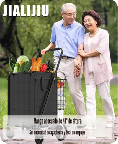 Vista 9 de Carrito de Compras Plegable de Servicio Pesado para Comestibles, Carritos de Comestibles Jumbo con Ruedas Giratorias de 360°, Bolsa Impermeable