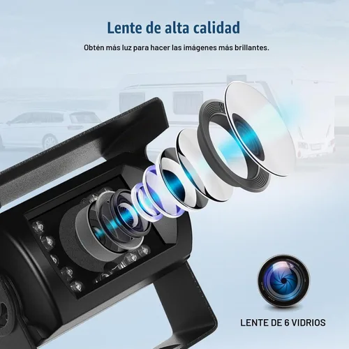 Vista 3 de Camecho Cámara de respaldo para camión, resistente, 18 LED IR visión nocturna, impermeable, cámara de visión trasera para vehículo, cámara