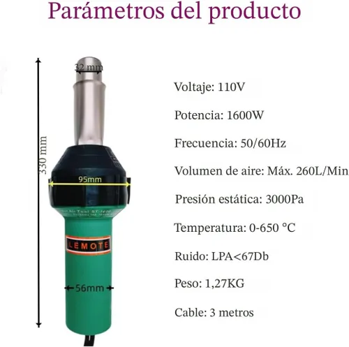 Vista 2 de Pistola de aire caliente 110V Antorcha de soldadura 1600W Pistola de calor Soldador de plástico Kits de soldador de techos
