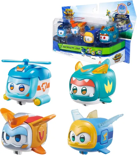 Vista 8 de Super Wings Juguetes, 4 PCS Super Pet Set, Resplandor y Cambio de Cara Transformable Juguetes Jett Donnie Paul Dizzy Pet, Juguetes Apilables