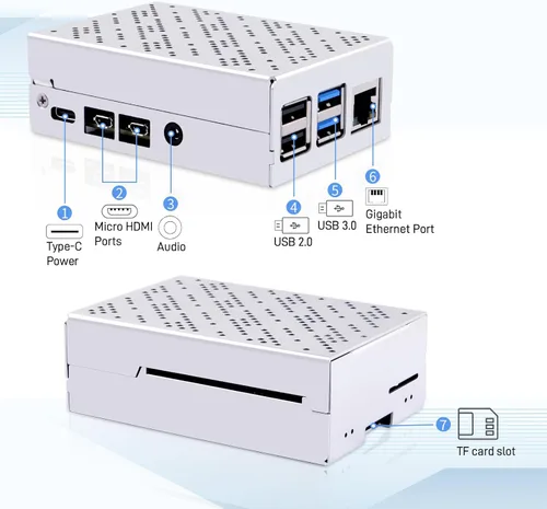 Vista 2 de GeeekPi Funda para Raspberry Pi 4, carcasa de aluminio con ventilador de refrigeración y disipadores de calor para Raspberry Pi 4 Modelo B