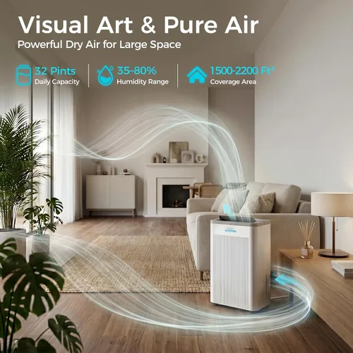 Vista 2 de Deshumidificador de 1 500 pies cuadrados, deshumidificador silencioso máximo de 32 pintas para dormitorio con filtro HEPA, purificadores de aire