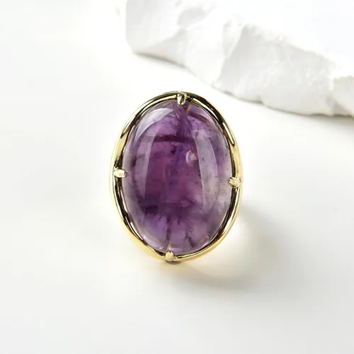 Vista 2 de Piedra natural ágata amatista turquesa ajustable anillos de dedo semiprecioso oval en forma de piedra preciosa aniversario
