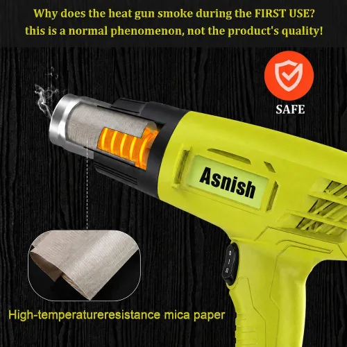 Vista 11 de Asnish Heat Gun 1500W, Hot Air Gun Kit Dual Temperature Settings 572℉~932℉
