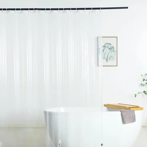 Vista 11 de Forro de cortina de ducha de 48 x 72 pulgadas, forro de ducha transparente con peso PEVA con 3 imanes y 8 ganchos de plástico, 100% impermeable