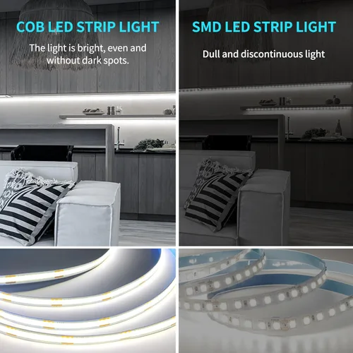Vista 4 de Tira de luz LED COB de 32.8 pies, color blanco, regulable, CC de 24 V, 6000 K, cinta de luz LED flexible para dormitorio, con control remoto