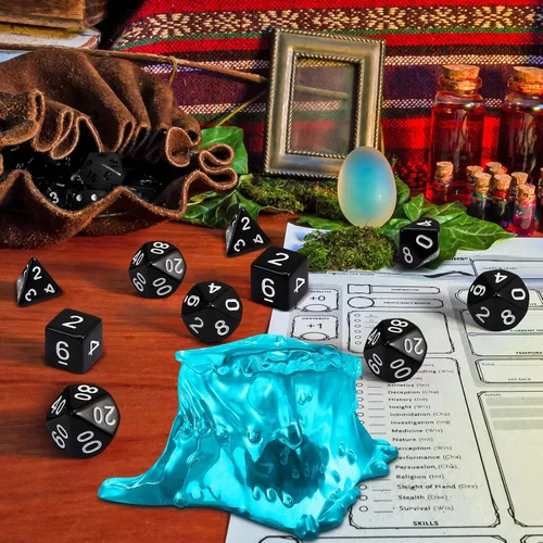 Vista 5 de Deekin Cubo gelatinoso de la cárcel de dados de resina de la prisión, 6 jaulas de juego de rol con contenedor, juego poliédrico negro, accesorio