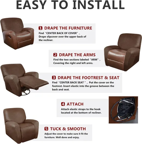 Vista 9 de ANARACHON Fundas para Sillas Reclinables Tipo Cuero, 4 Piezas Funda para Sillón Reclinable Lazy Boy, Protector de Muebles - Funda Suave Lavable