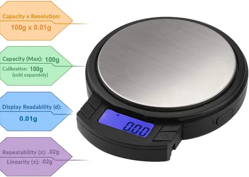 Vista 2 de American Weigh Scales AXIS-100 Báscula digital de bolsillo, acero inoxidable, pantalla LCD retroiluminada, luz USB, 3.53 oz x 0.00 oz