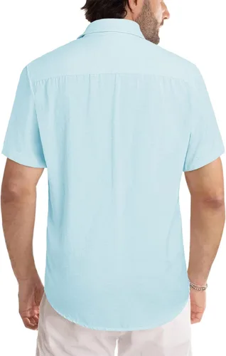 Vista 195 de JMIERR Camisas de vestir a rayas con botones y manga corta para hombre