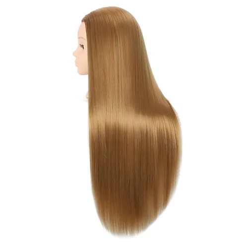 Vista 3 de Headdoll Cabeza de maniquí de 26 a 28 pulgadas, cabeza de maniquí para peinar el cabello y soporte de mesa libre, cabeza de entrenamiento, maniquí