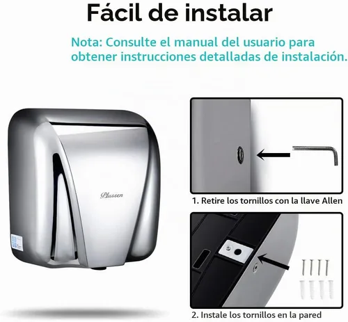 Vista 5 de Secadores de manos automáticos comerciales para baños, de acero inoxidable de alta resistencia de 1800 W, aire caliente, compacto, eléctrico