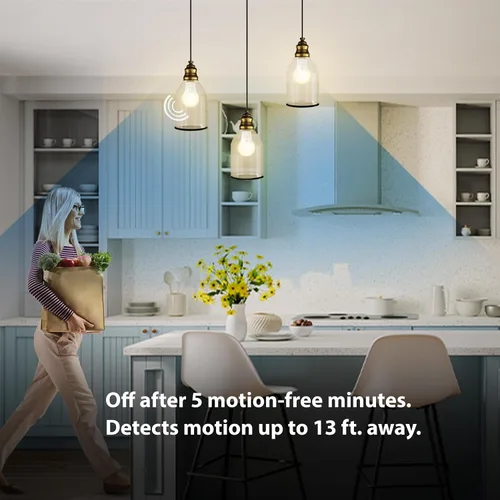 Vista 5 de Bombilla LED con sensor de movimiento Feit Electric, A19 equivalente a 60 W, 5CCT, no regulable, base media E26, CRI 90, 800 lúmenes, blanco