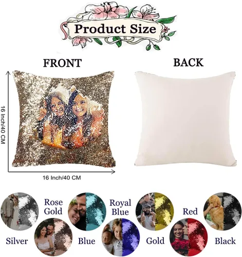 Vista 4 de Fundas de almohada personalizadas con lentejuelas y fotos, funda de sirena personalizada con tu foto, cojín decorativo reversible mágico