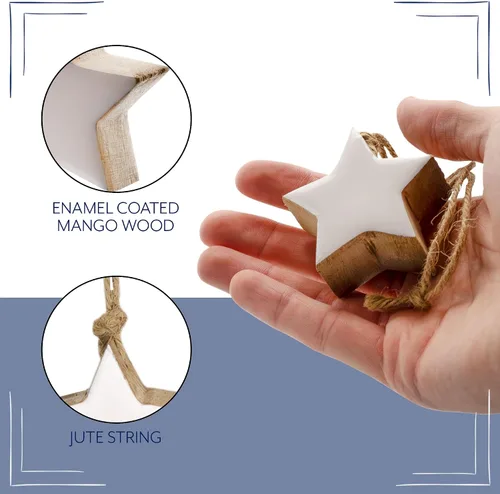 Vista 10 de AuldHome Design Adornos de estrella de granja (paquete de 12, blanco); madera con esmalte blanco de 2 pulgadas, decoración de Navidad de estrella