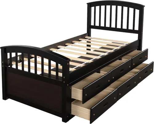 Vista 5 de Harper & Bright Designs Base de cama de tamaño individual con 6 cajones de almacenamiento, sofá cama individual con almacenamiento, marco de cama
