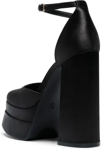 Vista 4 de DREAM PAIRS Zapatos de tacón alto y grueso para mujer, con puntera cerrada, puntera cuadrada, correa al tobillo, para boda, fiesta, zapatos de tacón