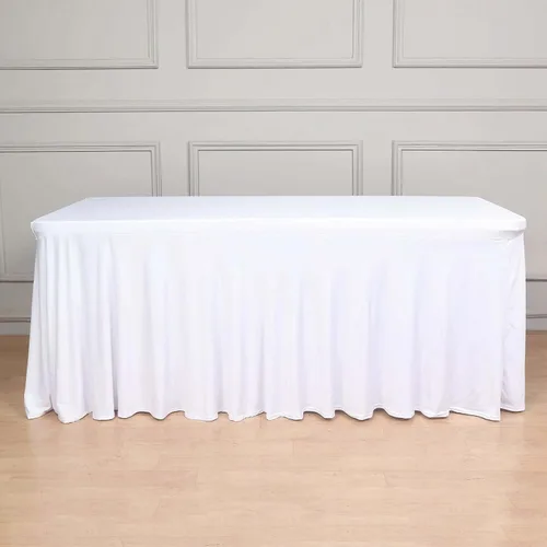 Vista 12 de Efavormart - Falda de mesa rectangular de una pieza de elastano de 6 pies, color negro, con volantes