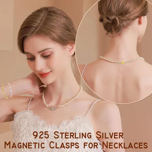 Vista 6 de Cierre magnético para collar S925 con doble anillo de resorte, convertidor de plata de ley, extensor de collar para pulsera y joyería