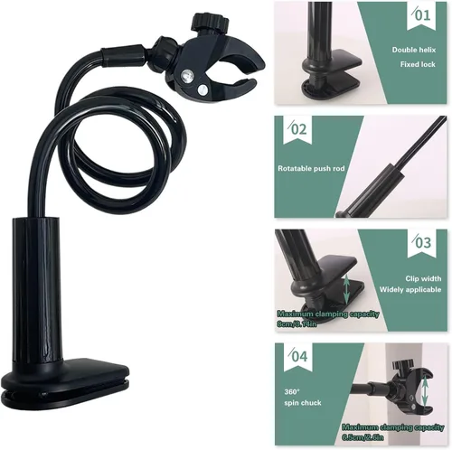 Vista 2 de Soporte para secador de pelo para perros, secador de pelo perezoso ajustable de Soporte manos libres con abrazadera giratoria de 360° para aseo