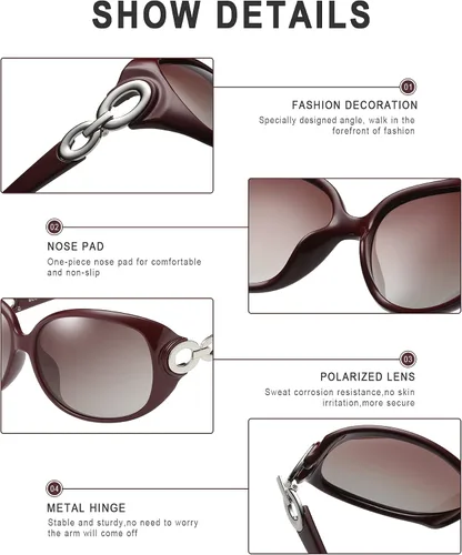 Vista 4 de DUCO Lentes de sol polarizados de gran tamaño para mujer, marco retro de moda, vintage, con protección UV 1220