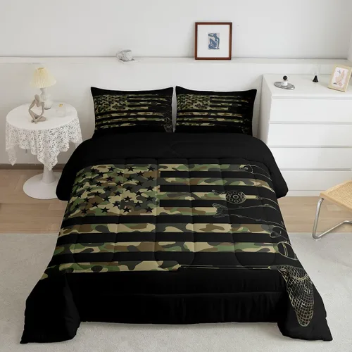 Vista 8 de Erosebridal Juego de ropa de cama de pesca tamaño individual, juego de edredón de peces coloridos para niños, adolescentes, hombres, pescadores