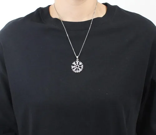 Vista 4 de COSUMOSU - Colgante de plata de ley 925 con brújula vikinga Vegivisir para hombres y mujeres, Metal, No es una piedra preciosa