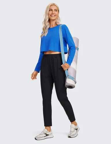 Vista 3 de CRZ YOGA Pima - Camisas de manga larga de algodón para mujer, holgadas, para entrenamiento, atlético, gimnasio, camisetas básicas recortadas