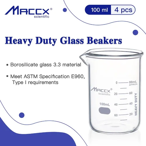 Vista 2 de Vaso de vidrio resistente de 3.4 onzas (3.4 fl oz), 3.3 Griffin de borosilicato de forma baja con graduación impresa, paquete de 4, BKL100-004