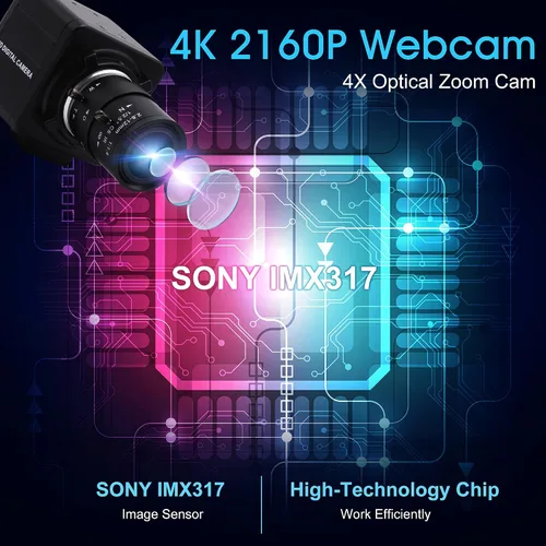 Vista 2 de Cámara USB 4K Zoom Manual Webcam 0.110-0.472 in Foco Variable Cámara PC para computadora Mini UVC USB2.0 Cámara web IMX317 Varifocal USB con cámara