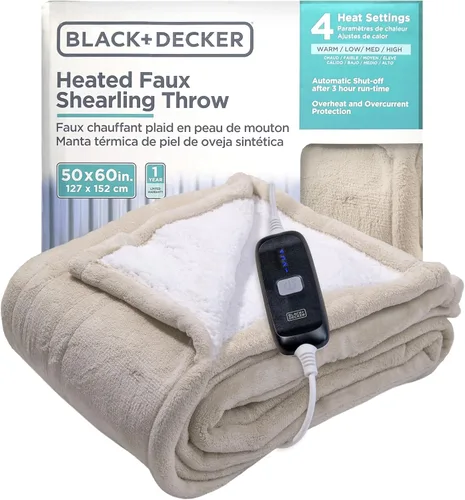 Vista 34 de BLACK+DECKER Manta térmica eléctrica, manta eléctrica de piel de oveja sintética, manta térmica con 4 niveles de calefacción, temporizador de 3