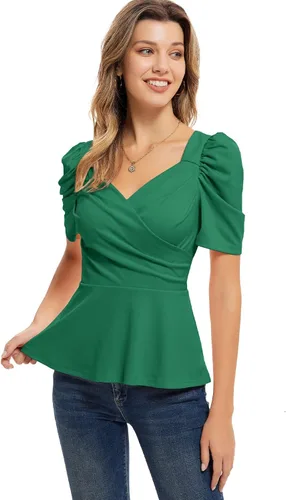 Vista 6 de GRACE KARIN Blusas de verano para mujer, elegante blusa con cuello en V y manga corta abombada
