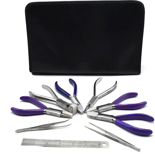 Vista 5 de Kit de herramientas de reparación de lentes – Juego de 9 herramientas ópticas – Alicates de nariz doblada, juego de alicates de marco sin montura