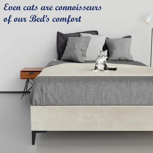 Vista 4 de Greaton, Cama con plataforma de madera de terciopelo de alta calidad de 15 pulgadas, duradera, elegante, opciones de multicolor, no necesita somier