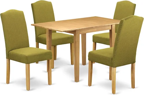 Vista 21 de East West Furniture 1NDEN3-LWH-06 - Juego de mesa de comedor de 3 piezas que contiene una mesa rectangular con gotas y 2 sillas tapizadas de tela