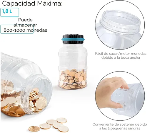 Vista 4 de Alcancía grande para niños y adultos, Vcertcpl Banco digital con contador de monedas LCD, capacidad de 1.8 L, tarro de dinero para adultos, diseñado