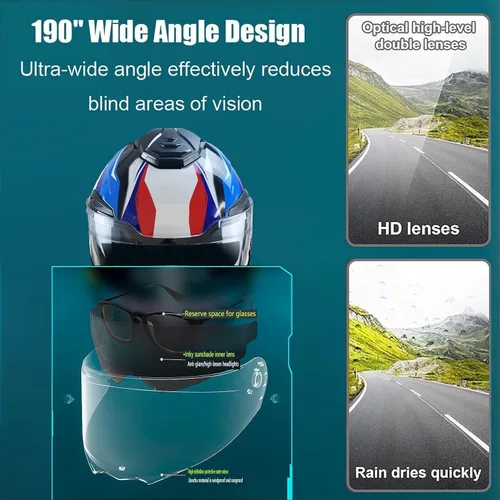 Vista 5 de Casco Modular Moto con Bluetooth Integrado, Doble Visera para Día/Noche, Ventilación Avanzada Múltiple, Forro Extraíble Lavable, Certificado DOT