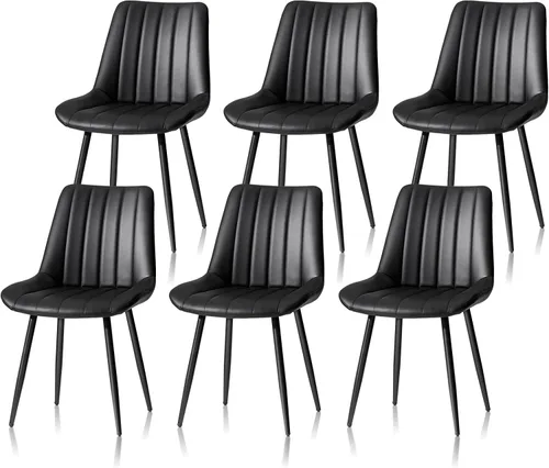 Vista 10 de TUKAILAi Juego de 2 sillas de comedor negras, sillas de piel sintética con patas de metal, sillas tapizadas para cocina, comedor, muebles modernos