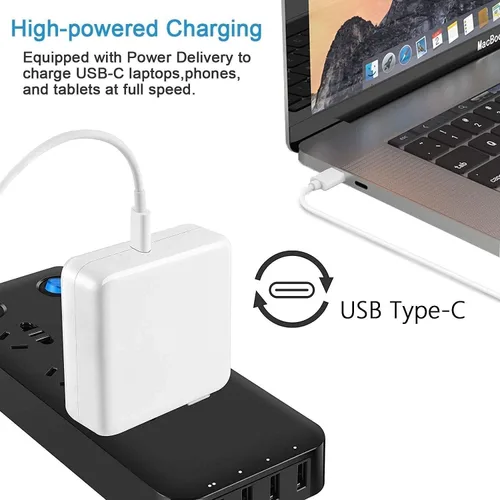 Vista 4 de Cargador USB C para MacBook Air/MacBook Pro/Mac Cargador USB C Cargadores de laptop, Bloque de carga Mac Book Pro de 96 W, adaptador de corriente