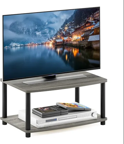 Vista 13 de Furinno Turn-N-Tube Soporte de TV, centro de entretenimiento de esquina de 3 niveles con estantes abiertos, consola de TV sin herramientas para TV