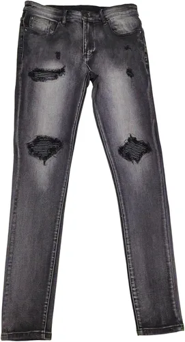 Vista 6 de Jeans ajustados y rasgados para hombre, pantalones de mezclilla elásticos ajustados con parches en las rodillas