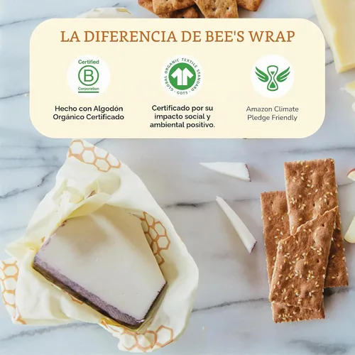 Vista 7 de Bee's Wrap, paquete variado de 3 envoltorios ecológicos y reutilizables para transportar comida Paquete de 3 panales