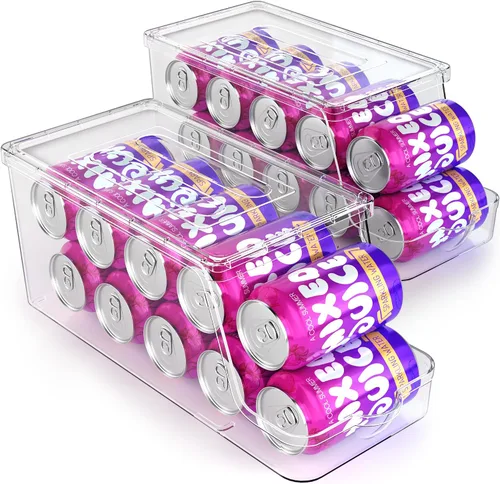 Vista 3 de theaoo Contenedores organizadores de refrigerador apilables grandes y dispensador de latas de soda para refrigerador con tapas
