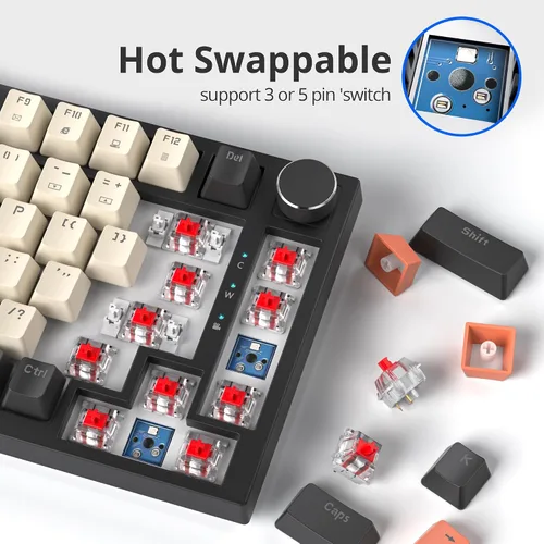 Vista 4 de Junta de teclado 75 % montada con almohadillas absorbentes de sonido, teclado mecánico RGB compacto de 82 teclas con cable para juegos, enchufe