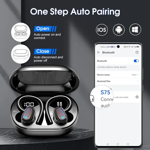 Vista 6 de Auriculares inalámbricos, Bluetooth 5.4 deportivos, auriculares con micrófono ENC con cancelación de ruido, auriculares estéreo de graves profundos