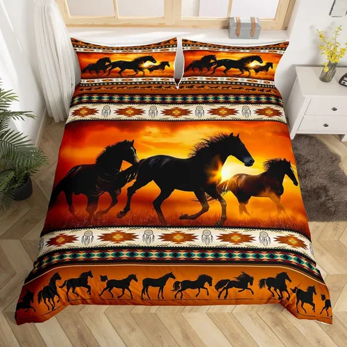 Vista 40 de Juego de funda de edredón con diseño de caballos, atrapasueños para niños, adolescentes, hombres, funda de edredón con estampado de caballos