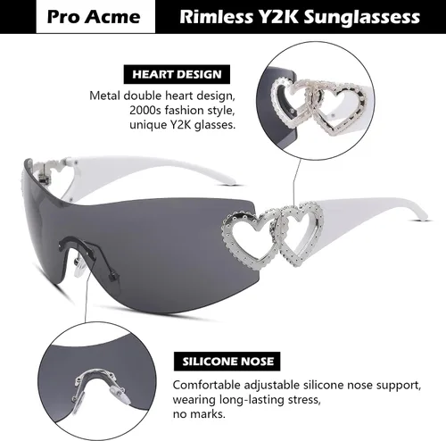 Vista 4 de Pro Acme Gafas de sol envolventes Y2K sin montura para mujeres y hombres, gafas de sol futuristas de moda de gran tamaño, sombra fresca 2000S