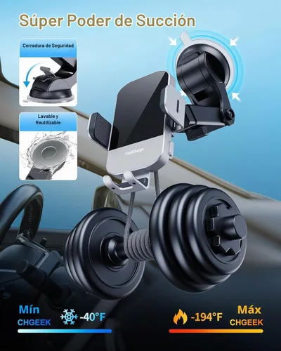 Vista 5 de Cargador de Coche Inalámbrico, Carga Rápida de 15W, Cargador de Coche con Abrazadera Automática, Soporte para Teléfono Compatible con iPhone 15 14