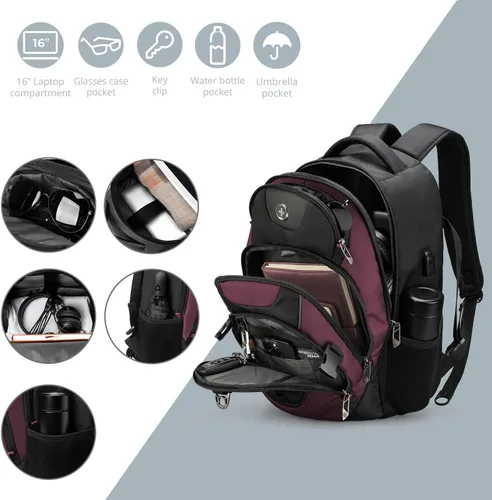 Vista 7 de swissdigital Mochila para portátil de viaje de negocios, para hombre y mujer, con puerto de carga USB inteligente, compatible con portátiles de 15.6