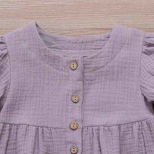Vista 4 de Simple Frock - Vestido casual de lino con volantes para bebés y niñas pequeñas, ropa para niños, falda sólida, vestido de verano para niñas 4t
